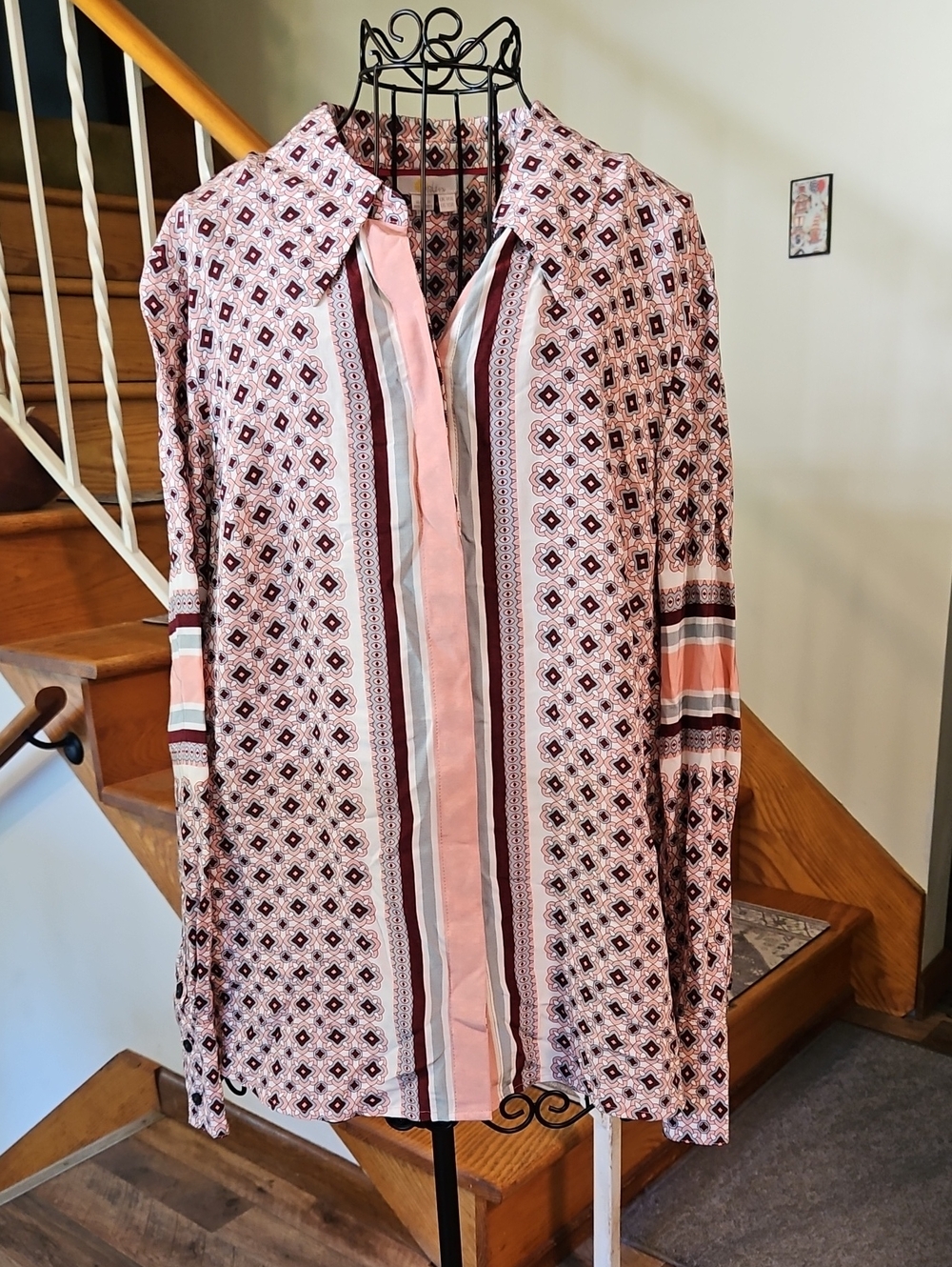 👚BODEN Patterned Button-Up Shirt - Pink Geometric Stripe